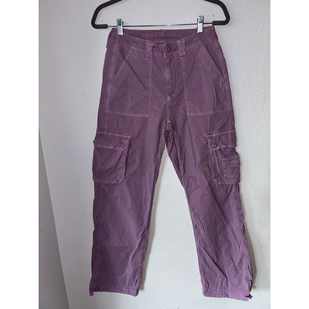American Eagle Baggy Jogger Cargo Pants Womens 2 Pink Baggy Stretch Wide Leg